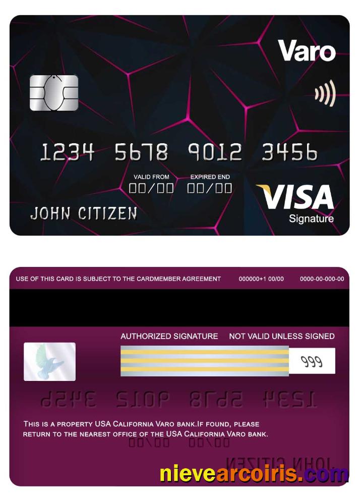 USA California Varo bank visa signature card